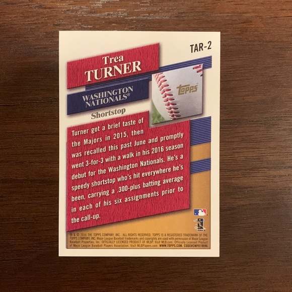Trea Turner 2016 Topps Baseball Rookie Card #TAR-2 - Picture 2 of 2